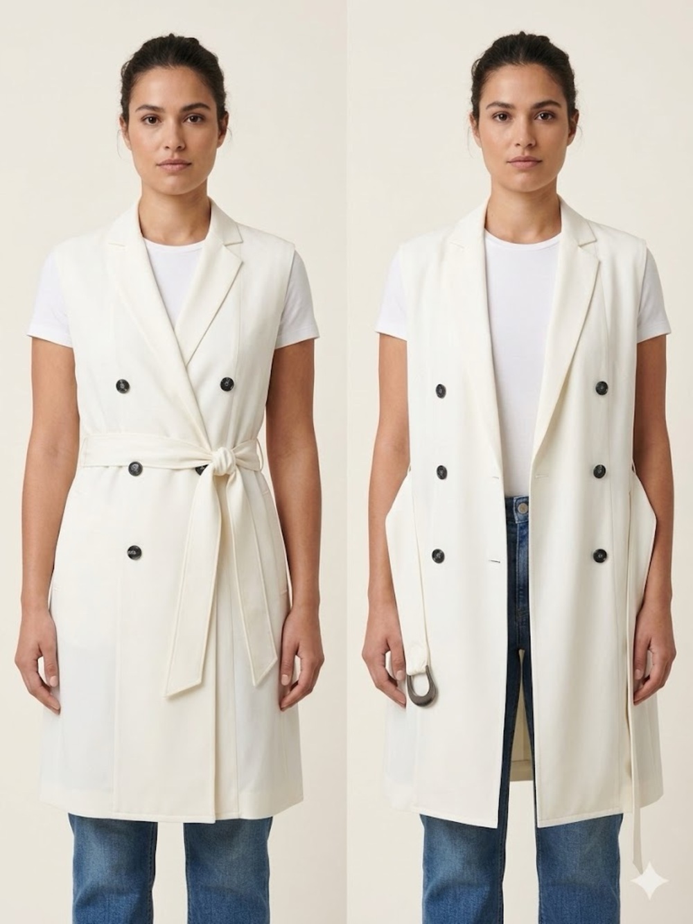 Akris Punto Cream Double-Breasted Sleeveless Trench Vest